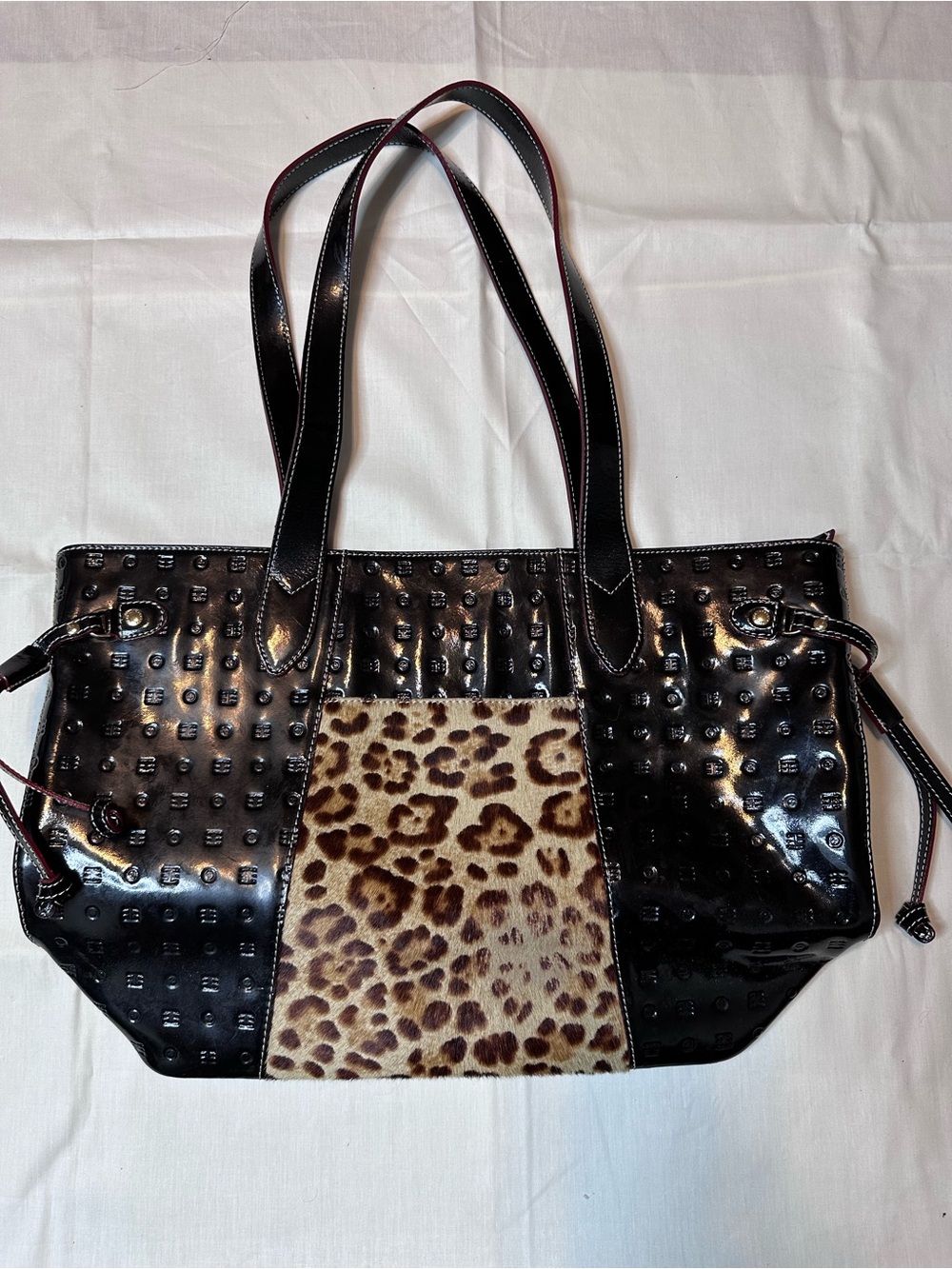 Arcadia Black Tote with Leopard Panel